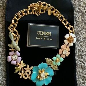 Joan Rivers Limited Ed Swarovski Rhinestone Pearls Bluebird Flowers Necklace NEW